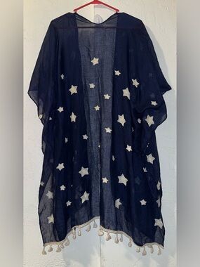 Lemoda lightweight sheer Star Kimono Coverup, Shawl Wrap with tassels